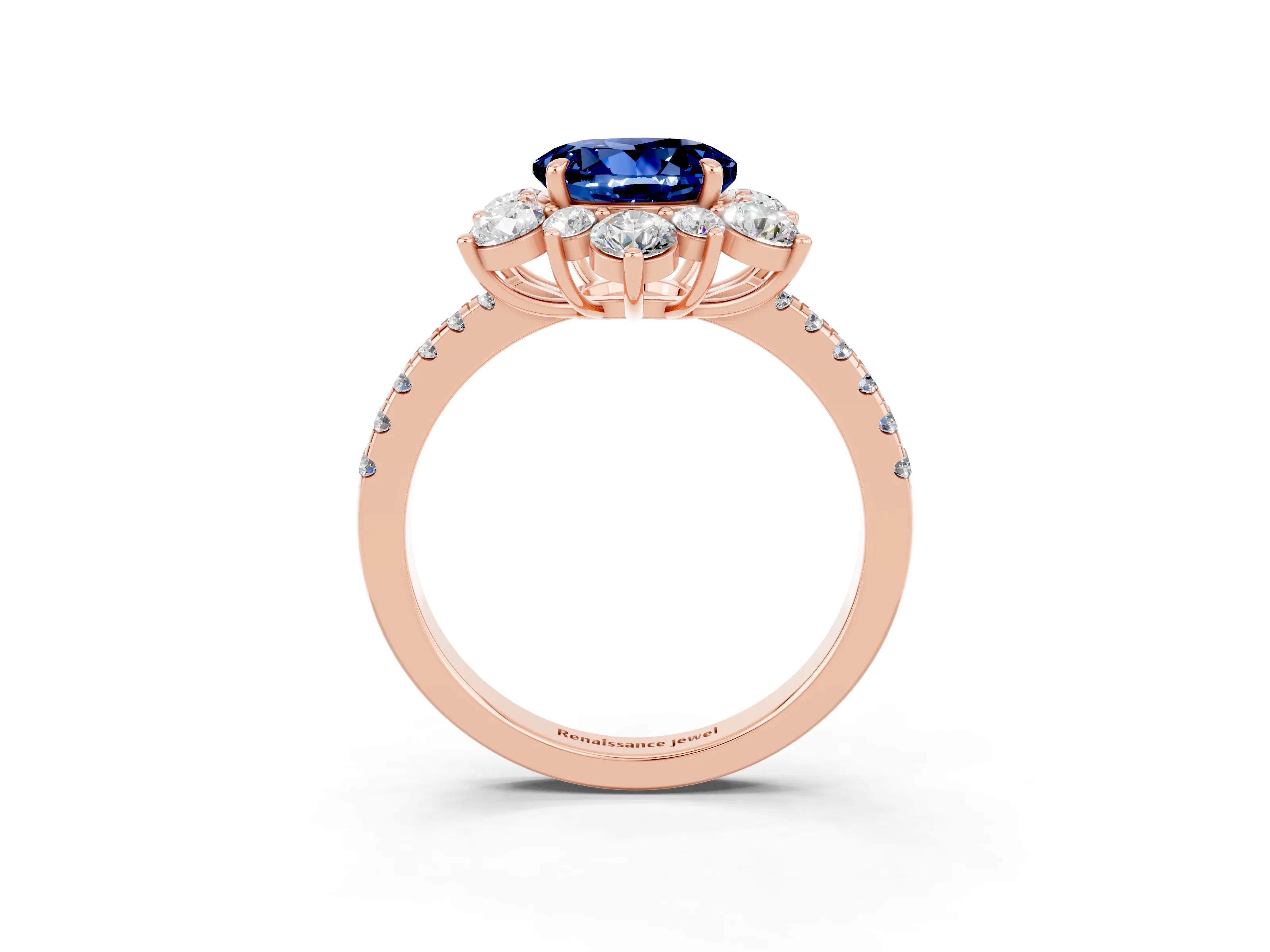 Rose gold Round Cut Cut Diamond Floral Halo Pave Band with Prong Setting_3