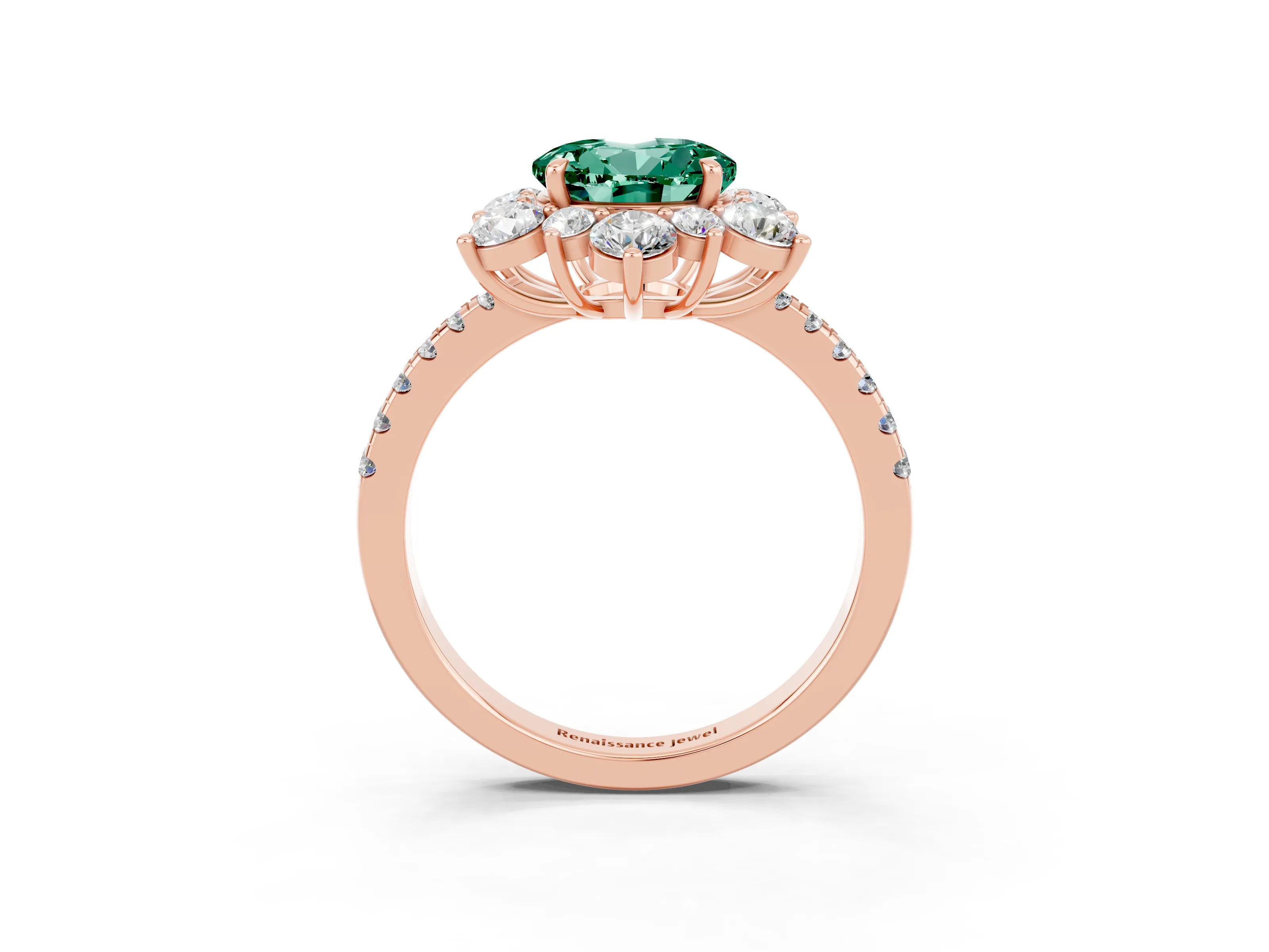 Rose gold Round Cut Cut Diamond Floral Halo Pave Band with Prong Setting_3