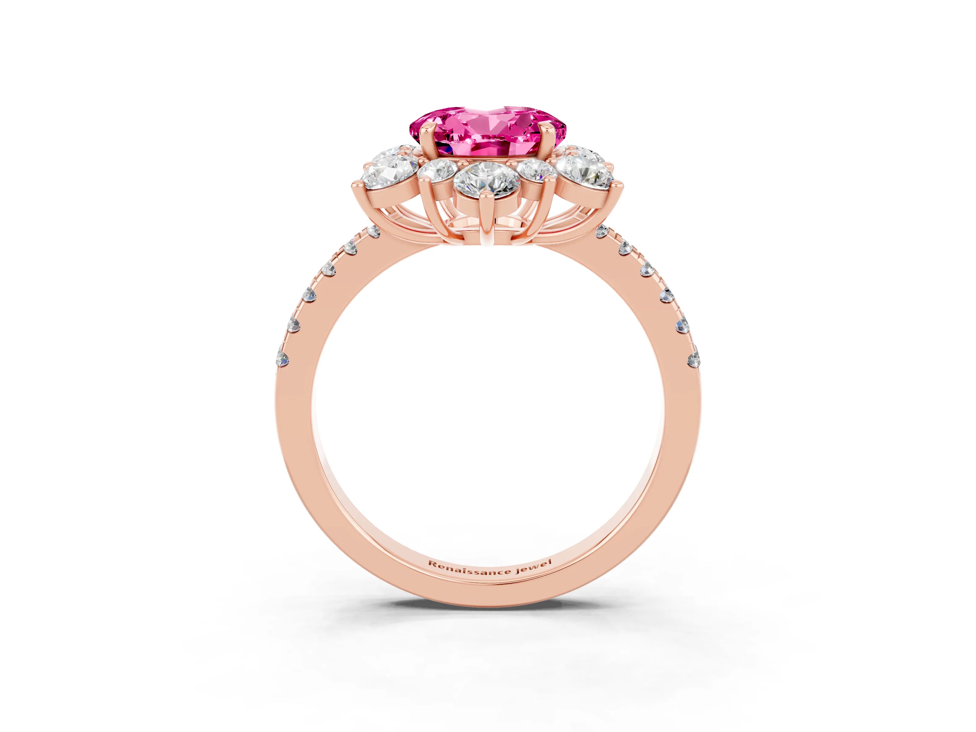 Rose gold Round Cut Cut Diamond Floral Halo Pave Band with Prong Setting_3