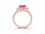 Rose gold Round Cut Cut Diamond Floral Halo Pave Band with Prong Setting_3