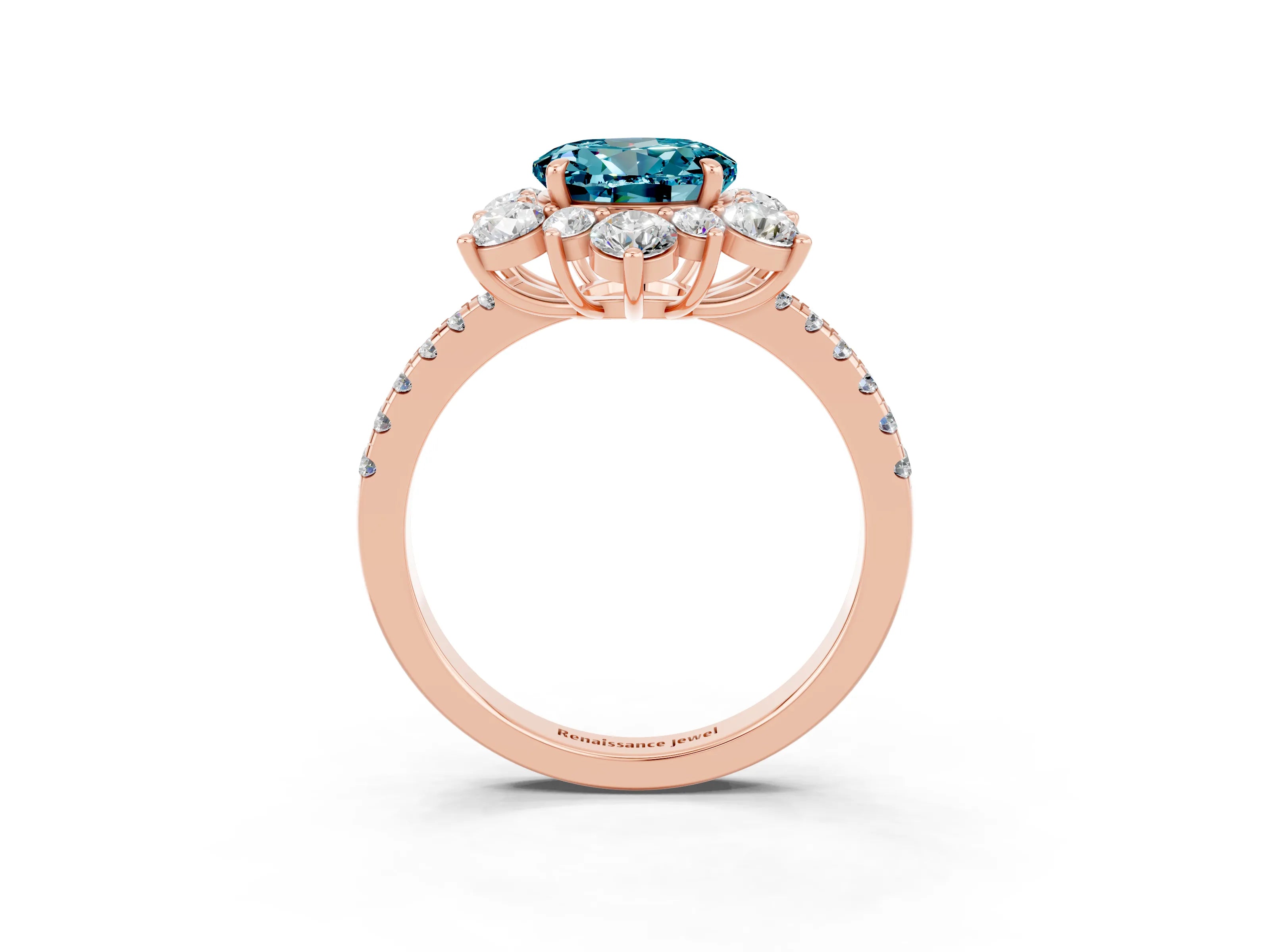 Rose gold Round Cut Cut Diamond Floral Halo Pave Band with Prong Setting_3