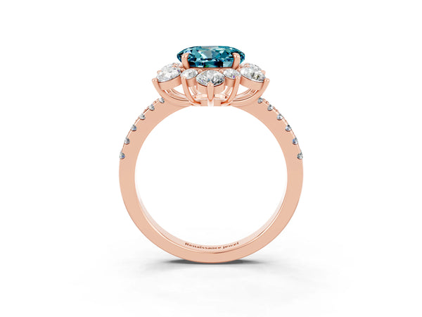 Rose gold Round Cut Cut Diamond Floral Halo Pave Band with Prong Setting