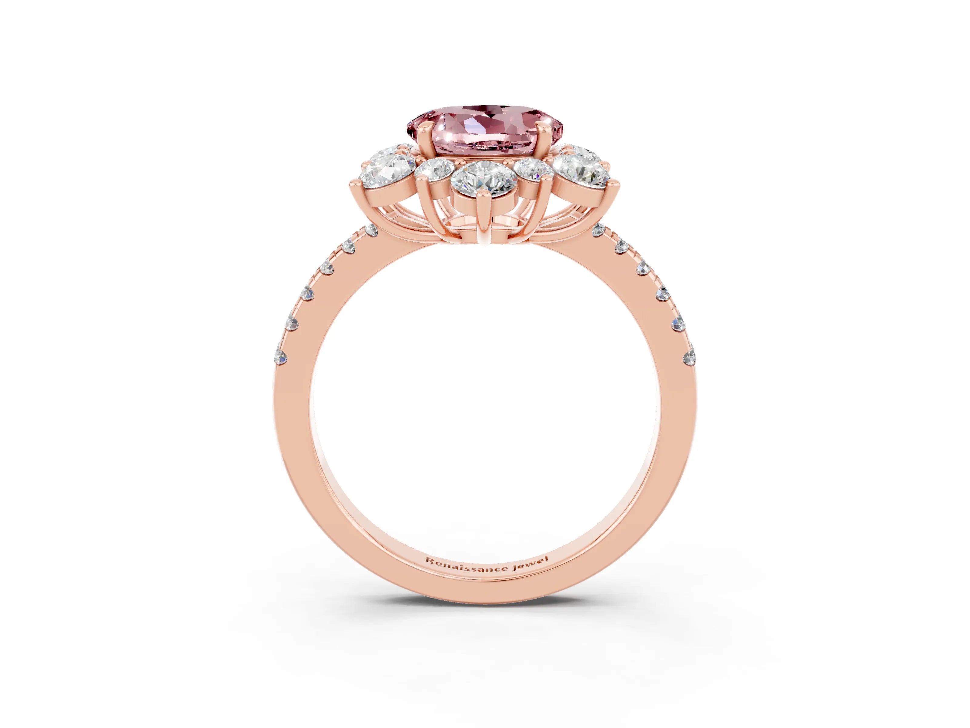 Rose gold Round Cut Cut Diamond Floral Halo Pave Band with Prong Setting_3