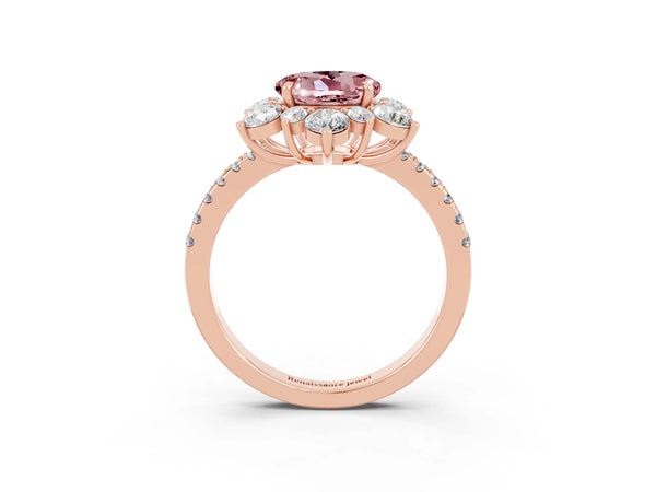 Rose gold Round Cut Cut Diamond Floral Halo Pave Band with Prong Setting
