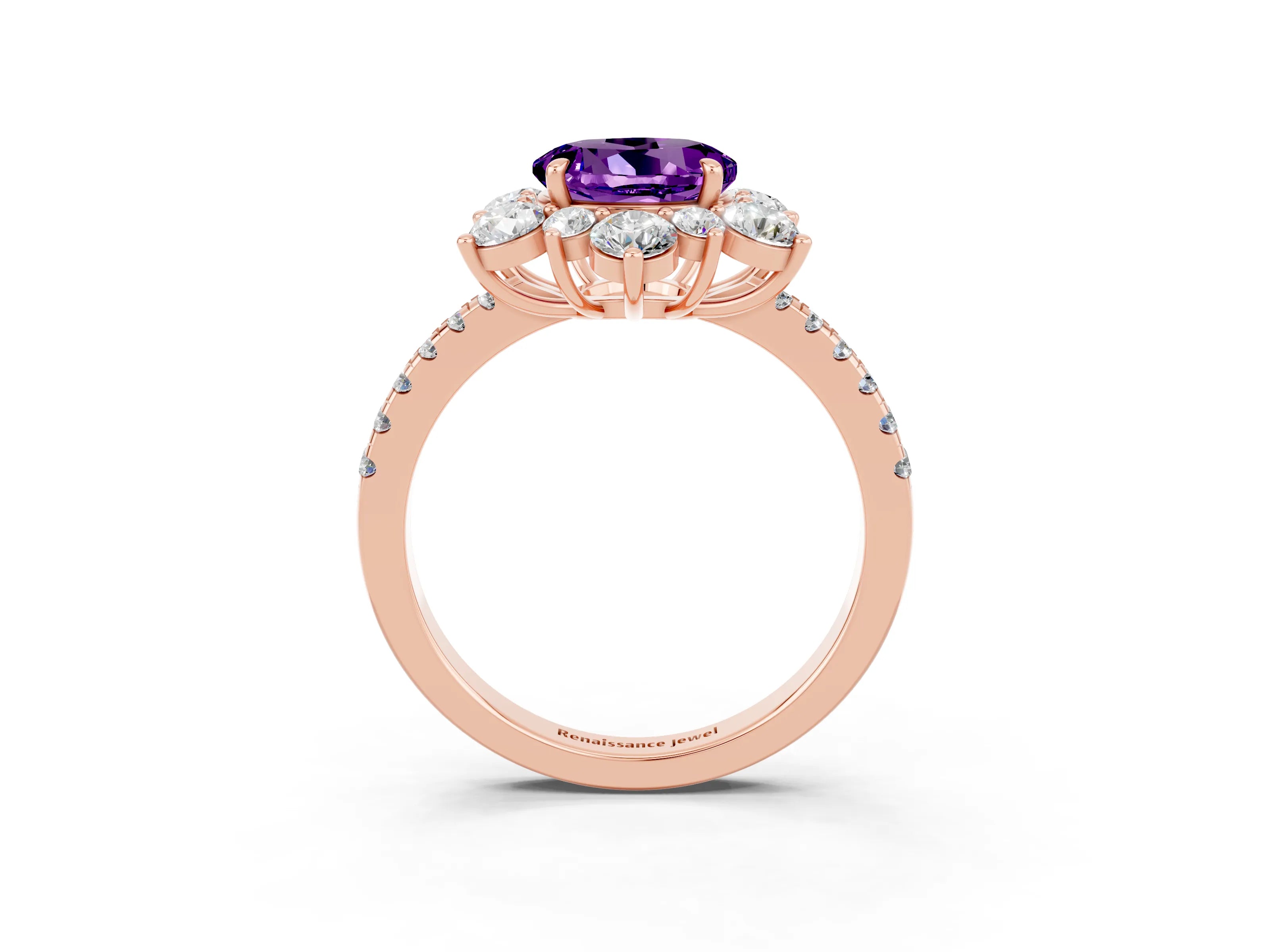 Rose gold Round Cut Cut Diamond Floral Halo Pave Band with Prong Setting_3