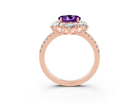 Rose gold Round Cut Cut Diamond Floral Halo Pave Band with Prong Setting_3