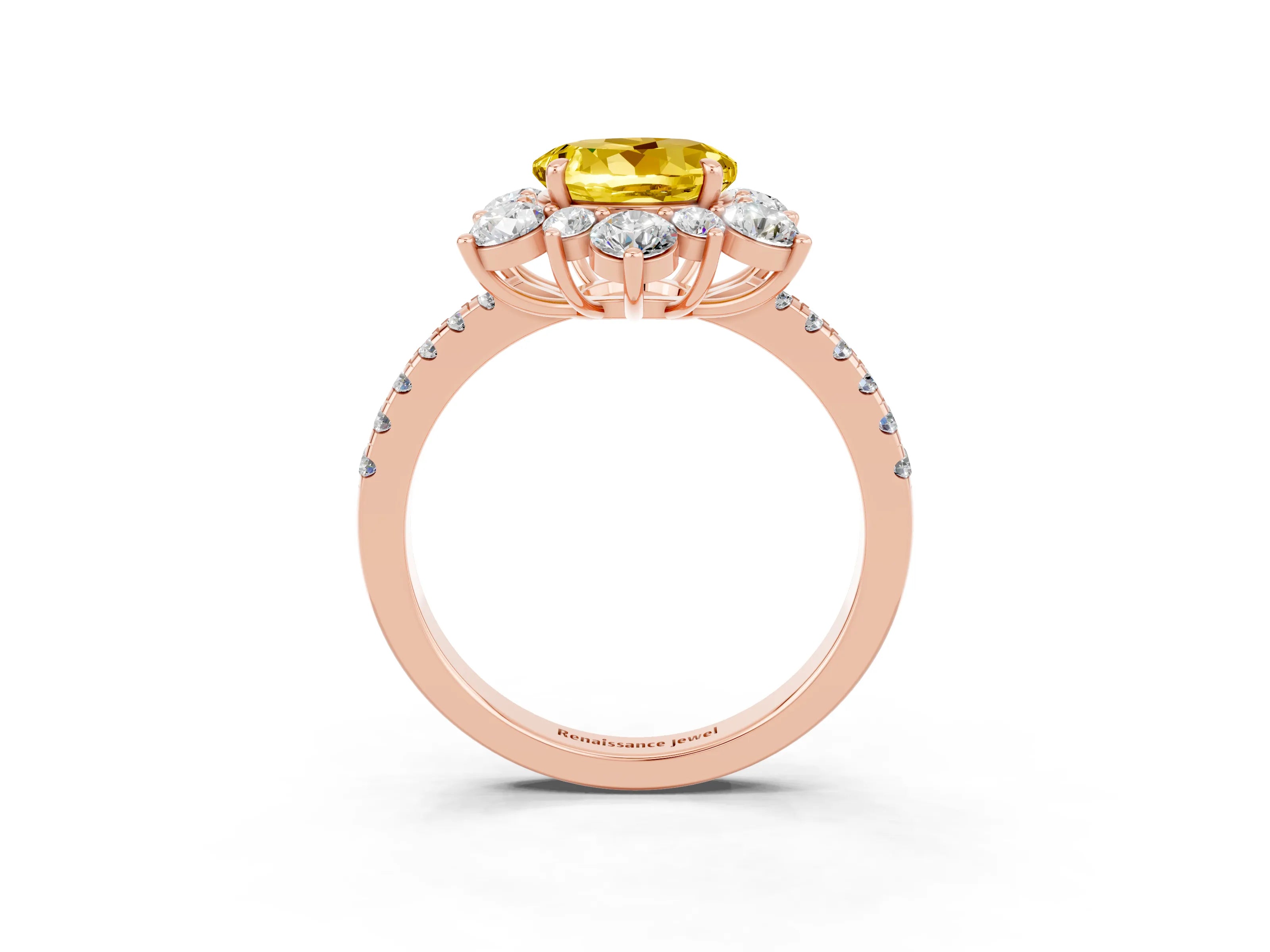 Rose gold Round Cut Cut Diamond Floral Halo Pave Band with Prong Setting_3