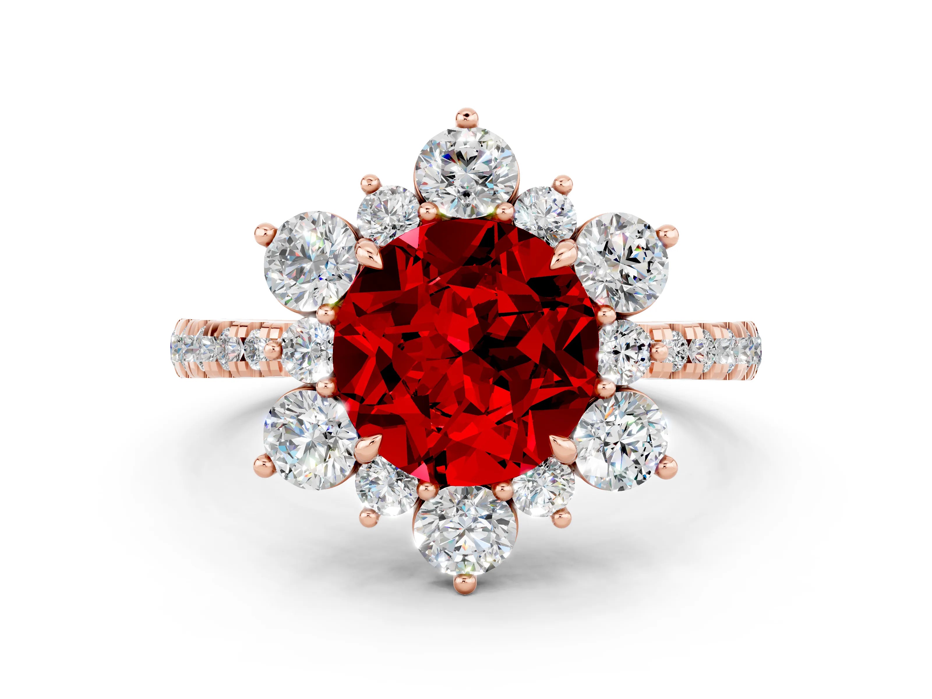 Rose gold Round Cut Cut Diamond Floral Halo Pave Band with Prong Setting