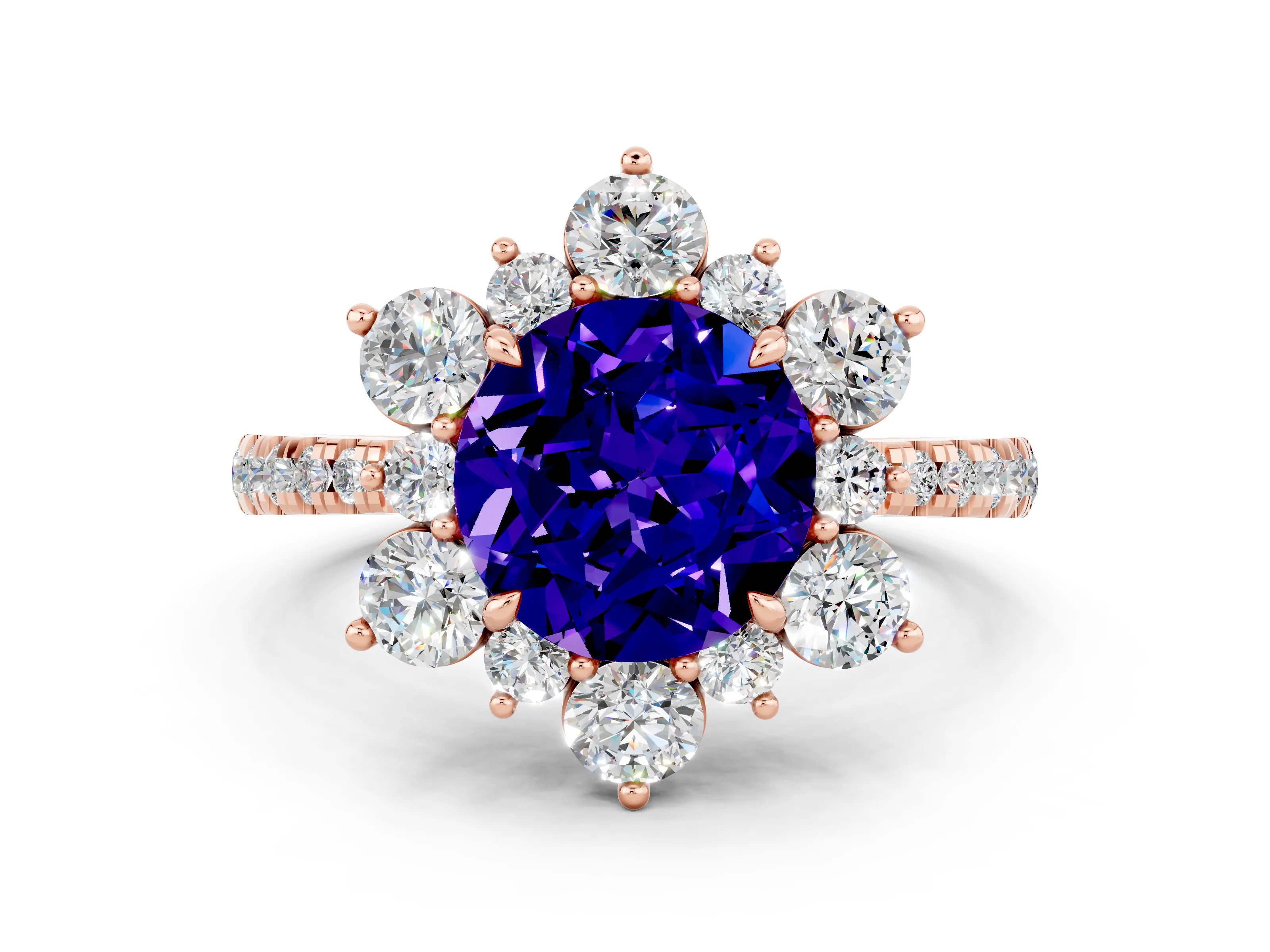 Rose gold Round Cut Cut Diamond Floral Halo Pave Band with Prong Setting
