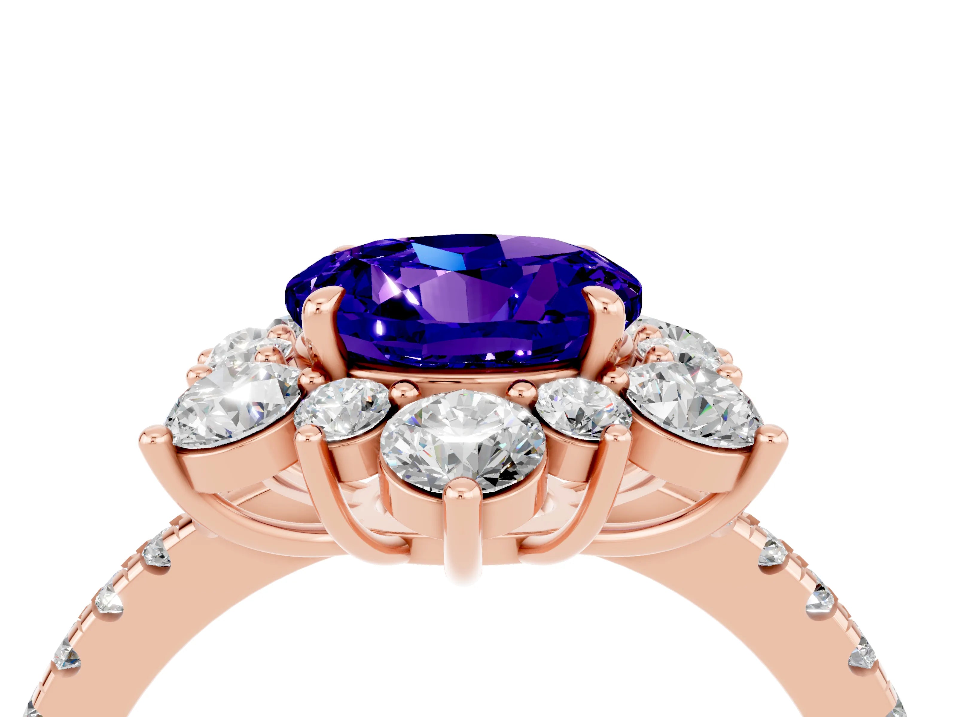 Rose gold Round Cut Cut Diamond Floral Halo Pave Band with Prong Setting_4