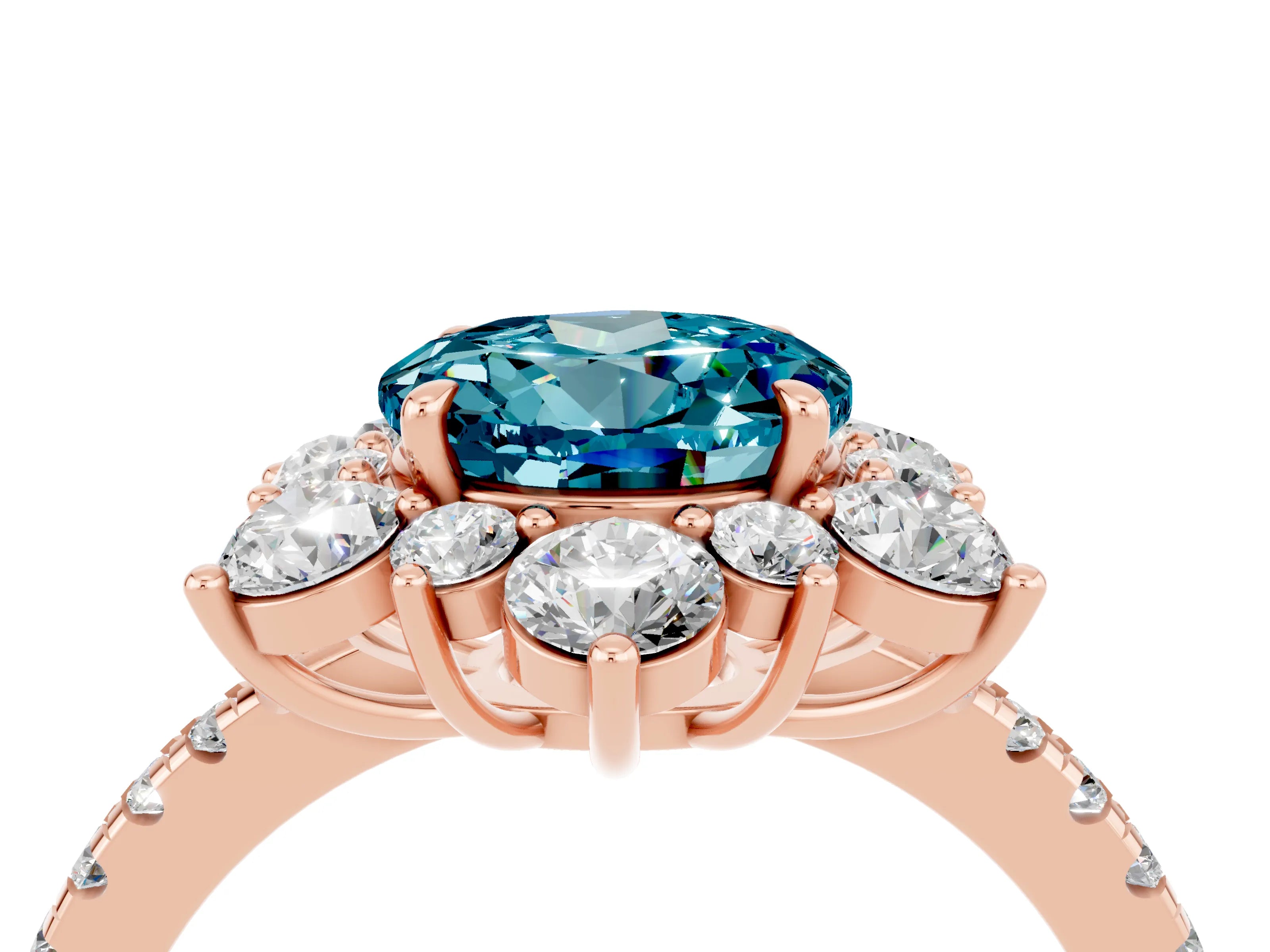 Rose gold Round Cut Cut Diamond Floral Halo Pave Band with Prong Setting_4