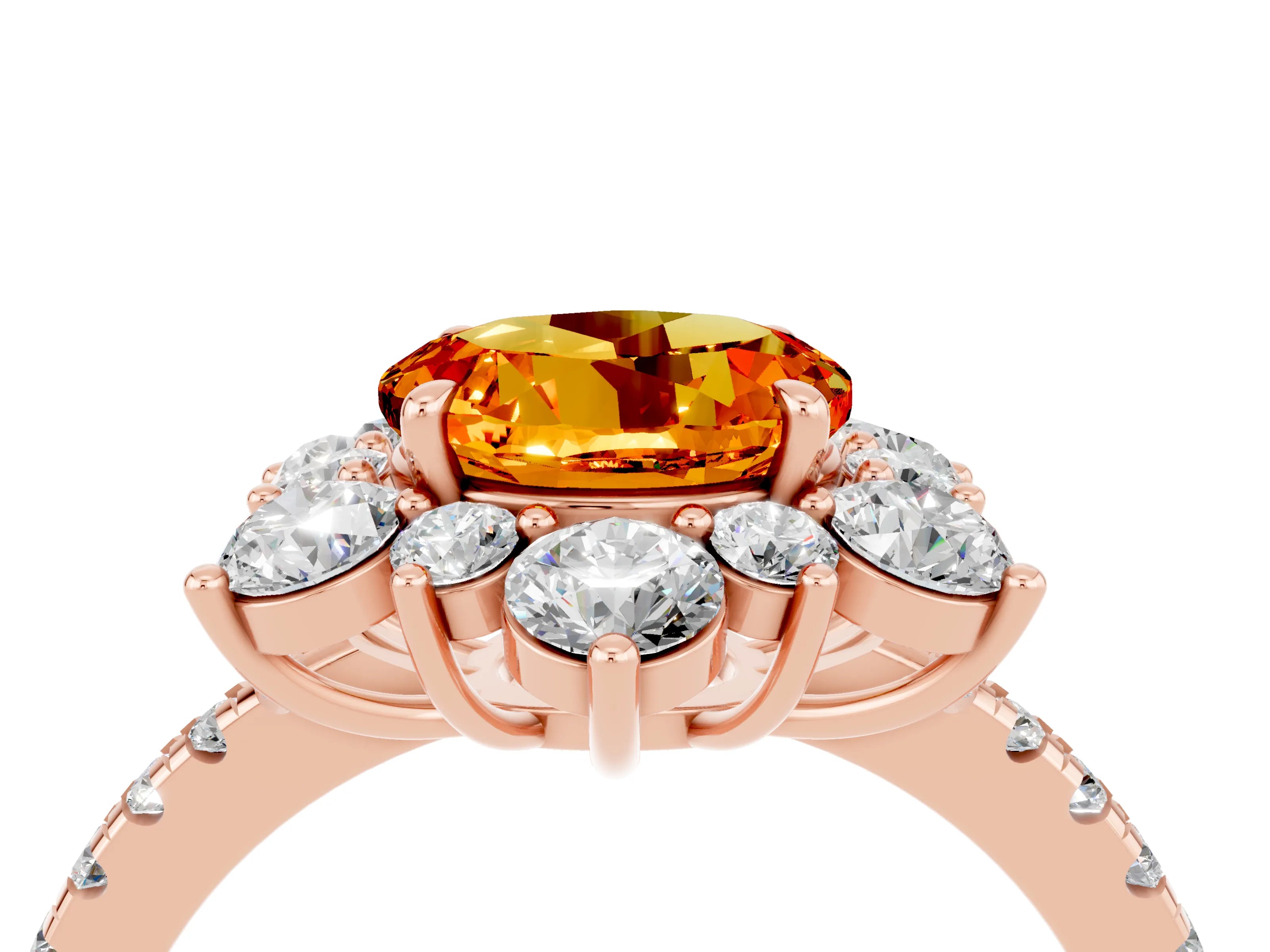 Rose gold Round Cut Cut Diamond Floral Halo Pave Band with Prong Setting_4