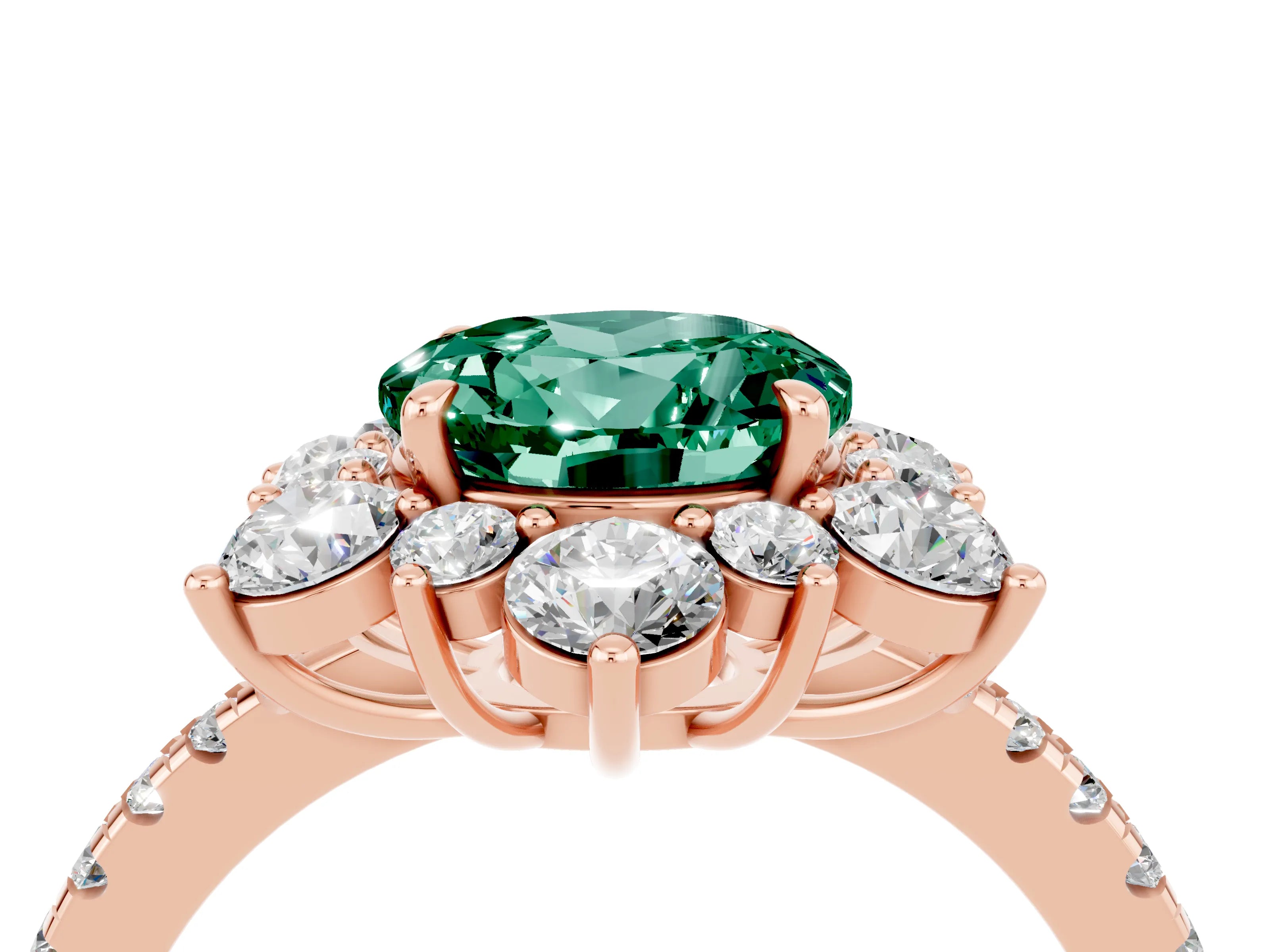Rose gold Round Cut Cut Diamond Floral Halo Pave Band with Prong Setting_4