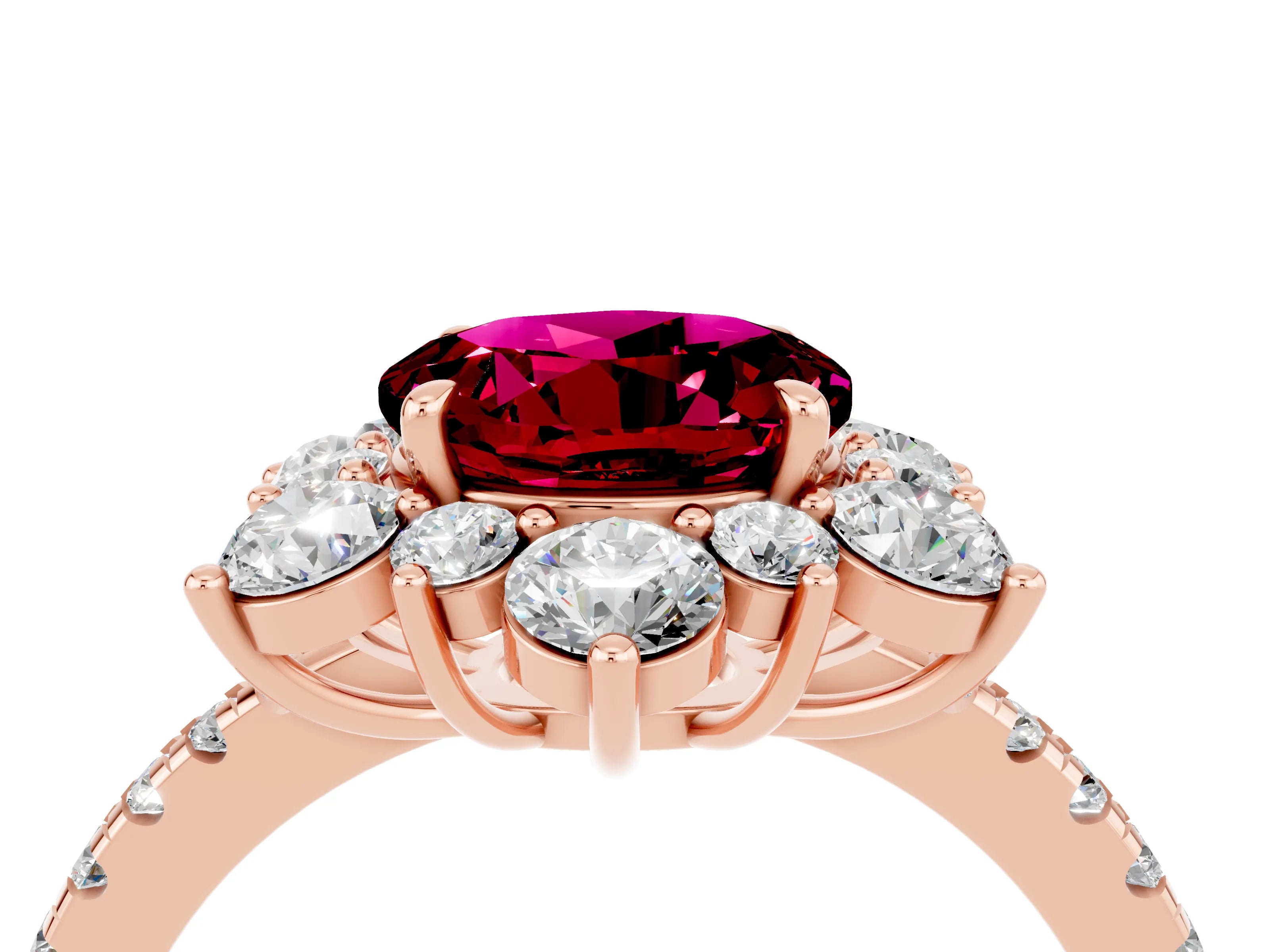 Rose gold Round Cut Cut Diamond Floral Halo Pave Band with Prong Setting_4
