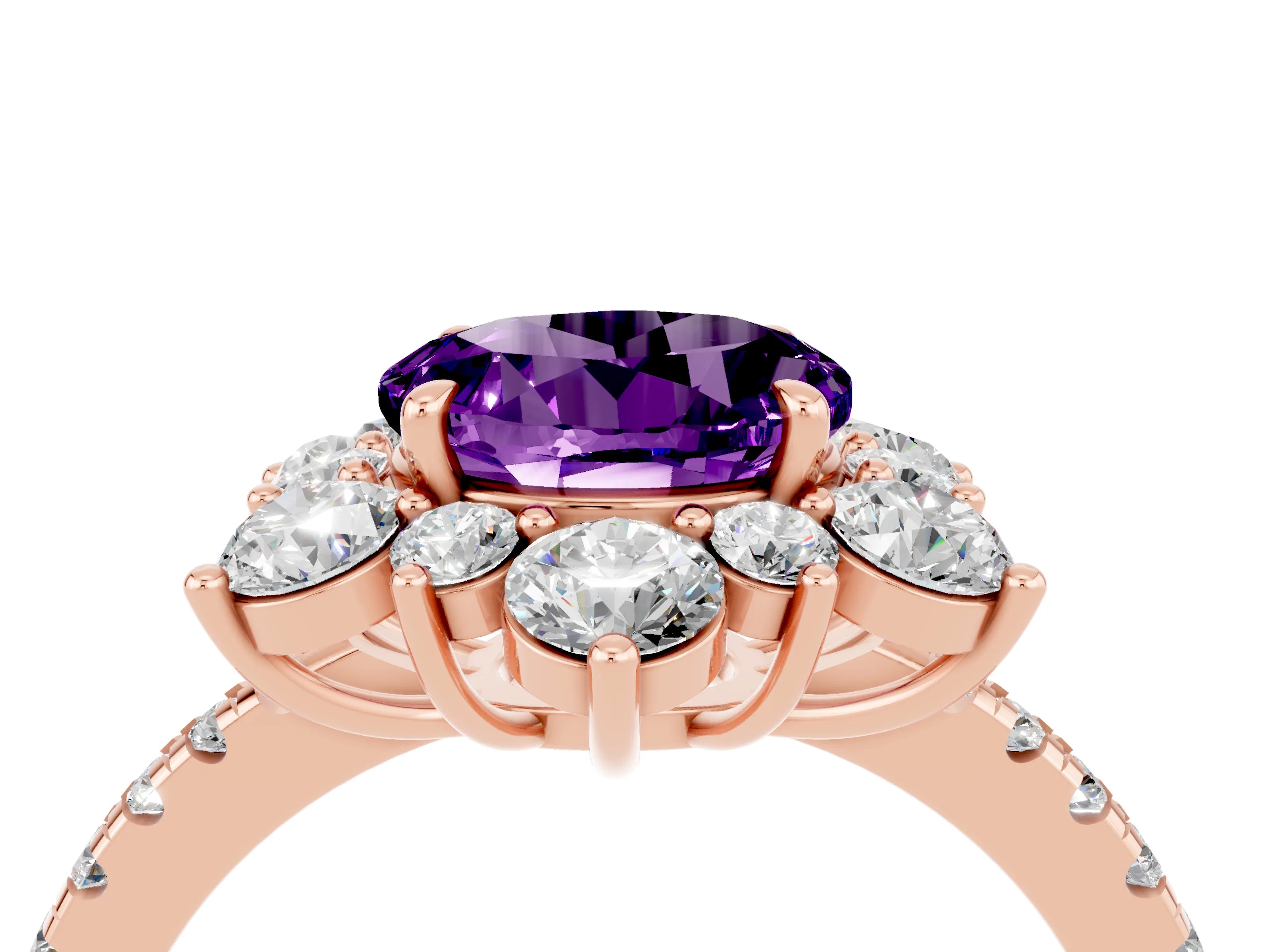 Rose gold Round Cut Cut Diamond Floral Halo Pave Band with Prong Setting_4
