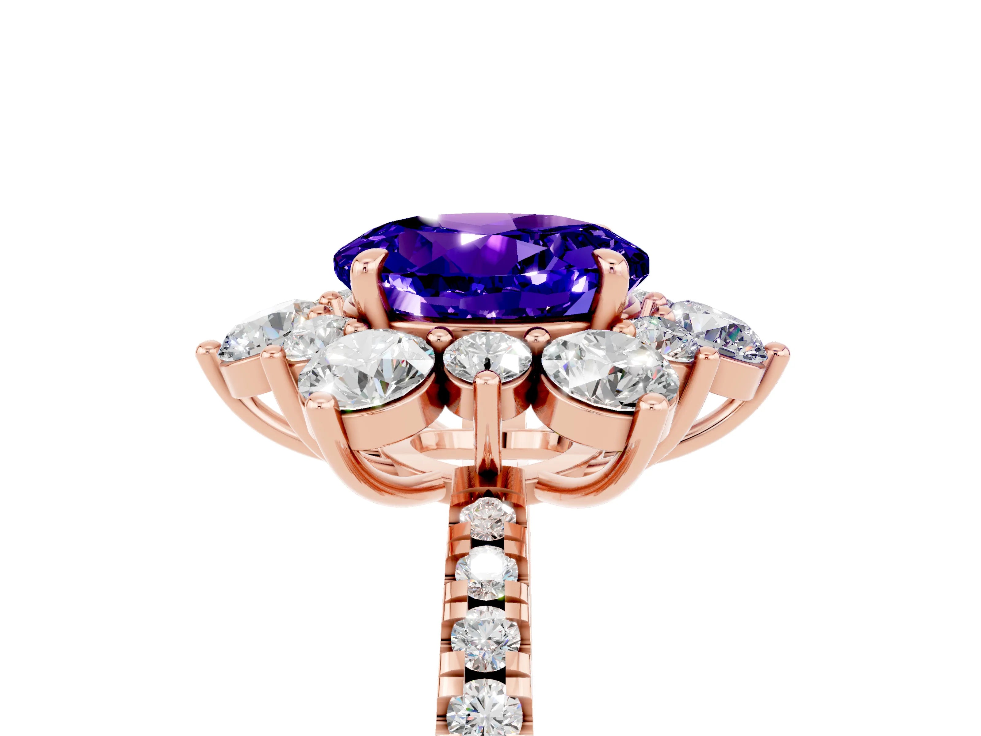 Rose gold Round Cut Cut Diamond Floral Halo Pave Band with Prong Setting_5