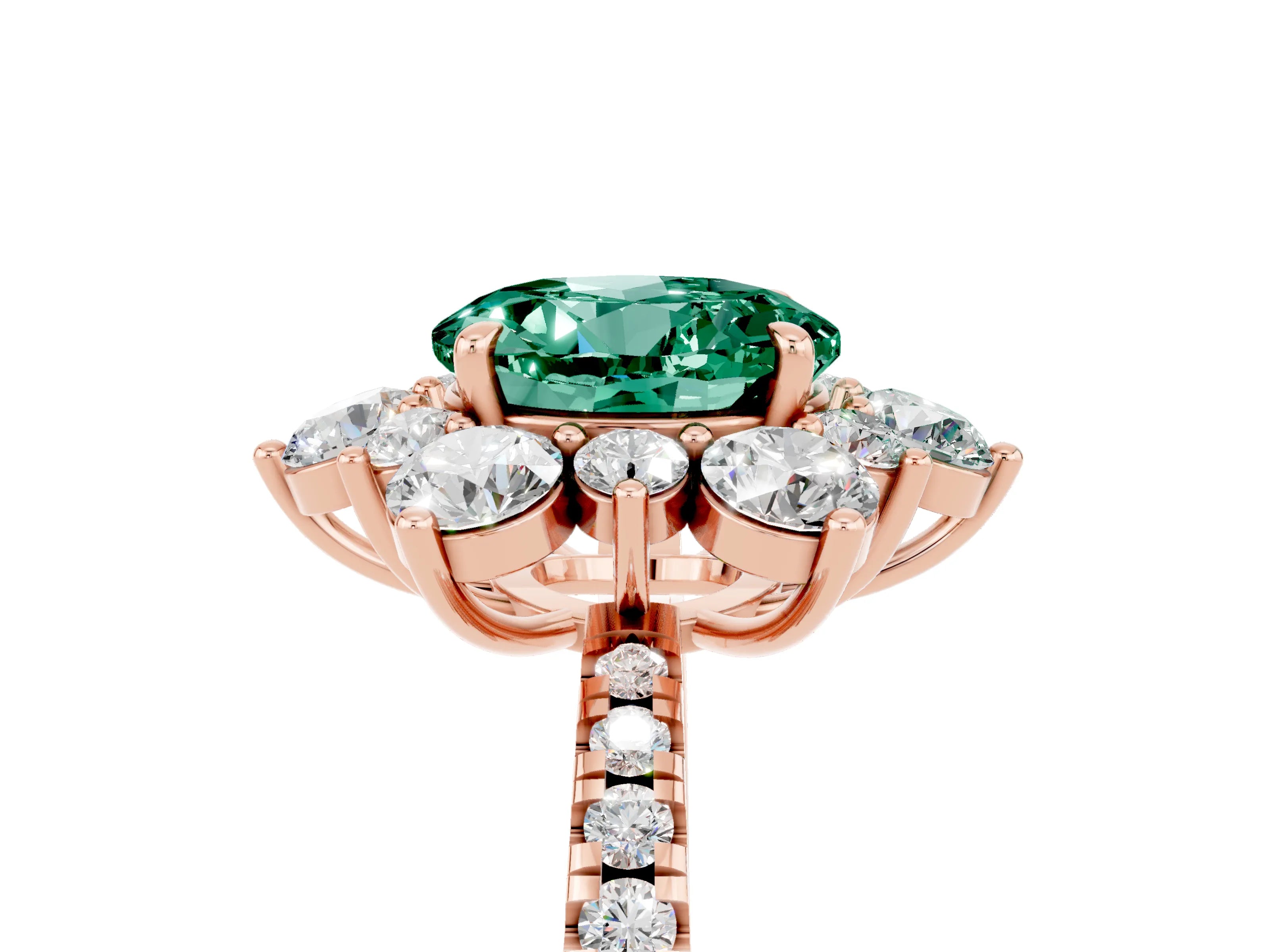 Rose gold Round Cut Cut Diamond Floral Halo Pave Band with Prong Setting_5