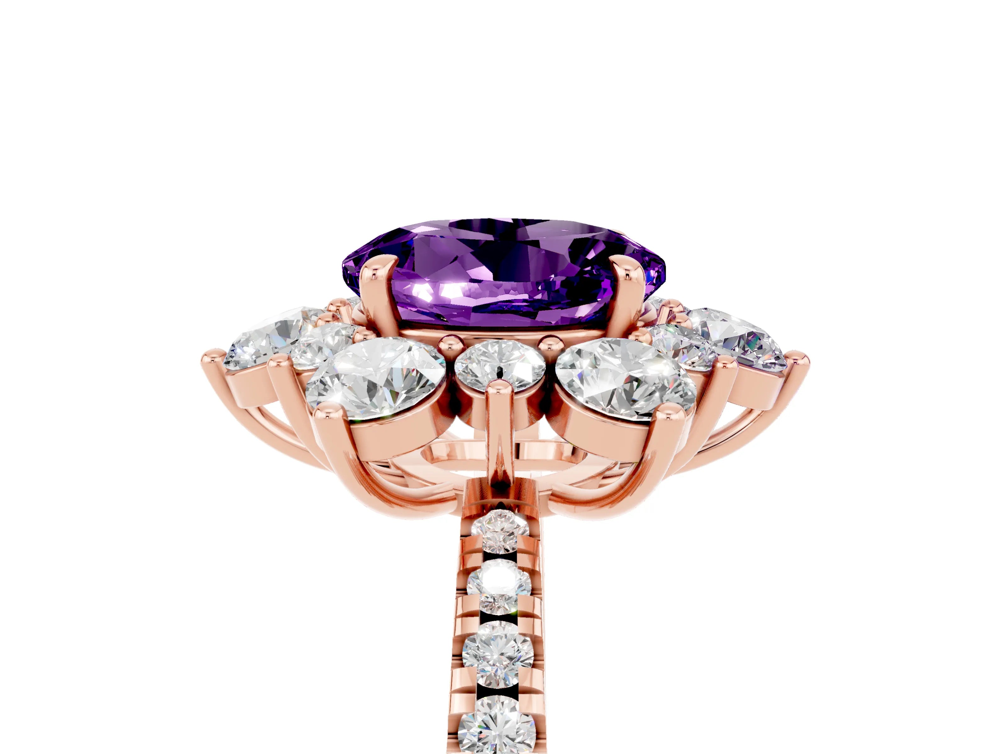 Rose gold Round Cut Cut Diamond Floral Halo Pave Band with Prong Setting_5