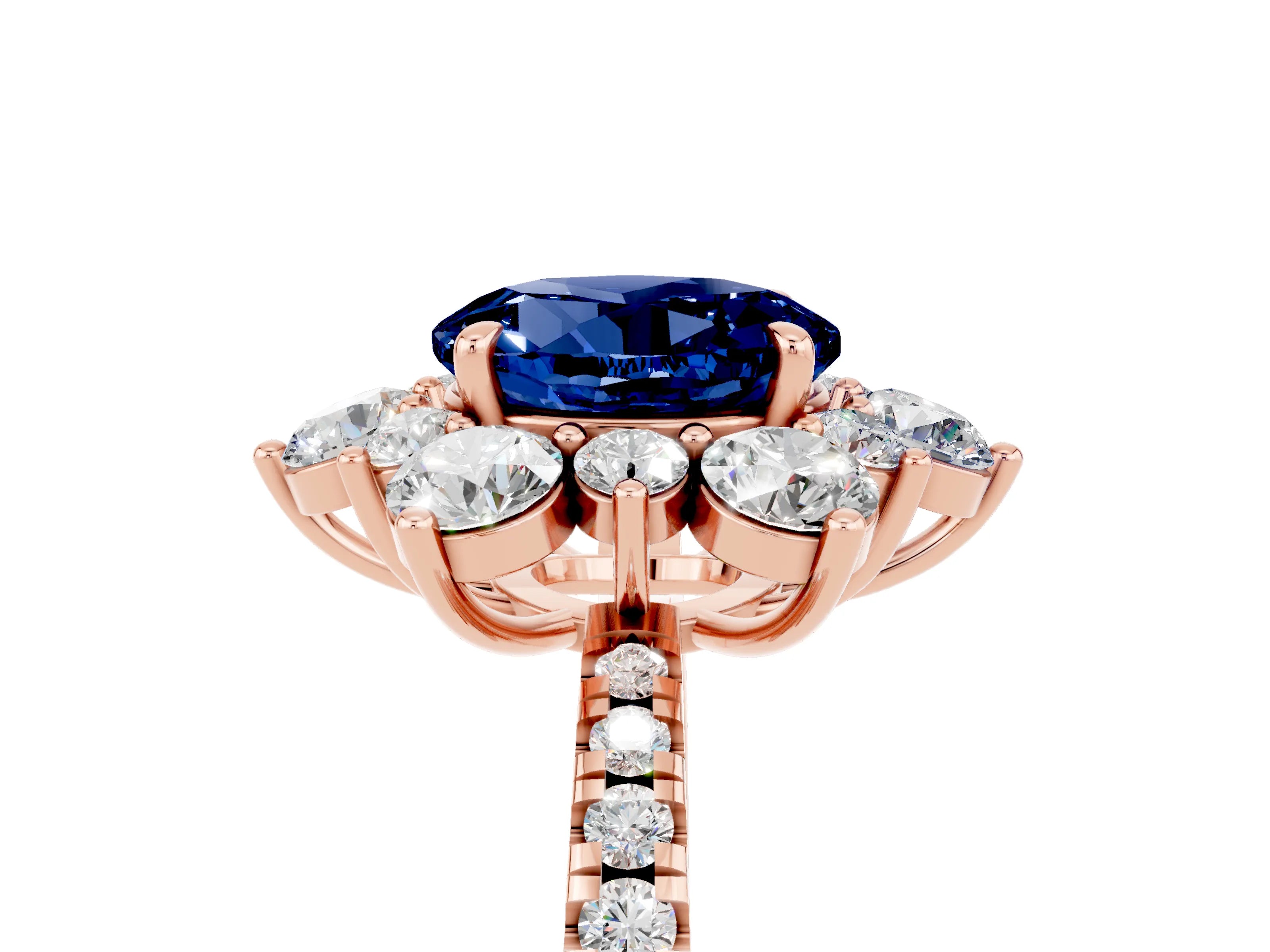 Rose gold Round Cut Cut Diamond Floral Halo Pave Band with Prong Setting_5