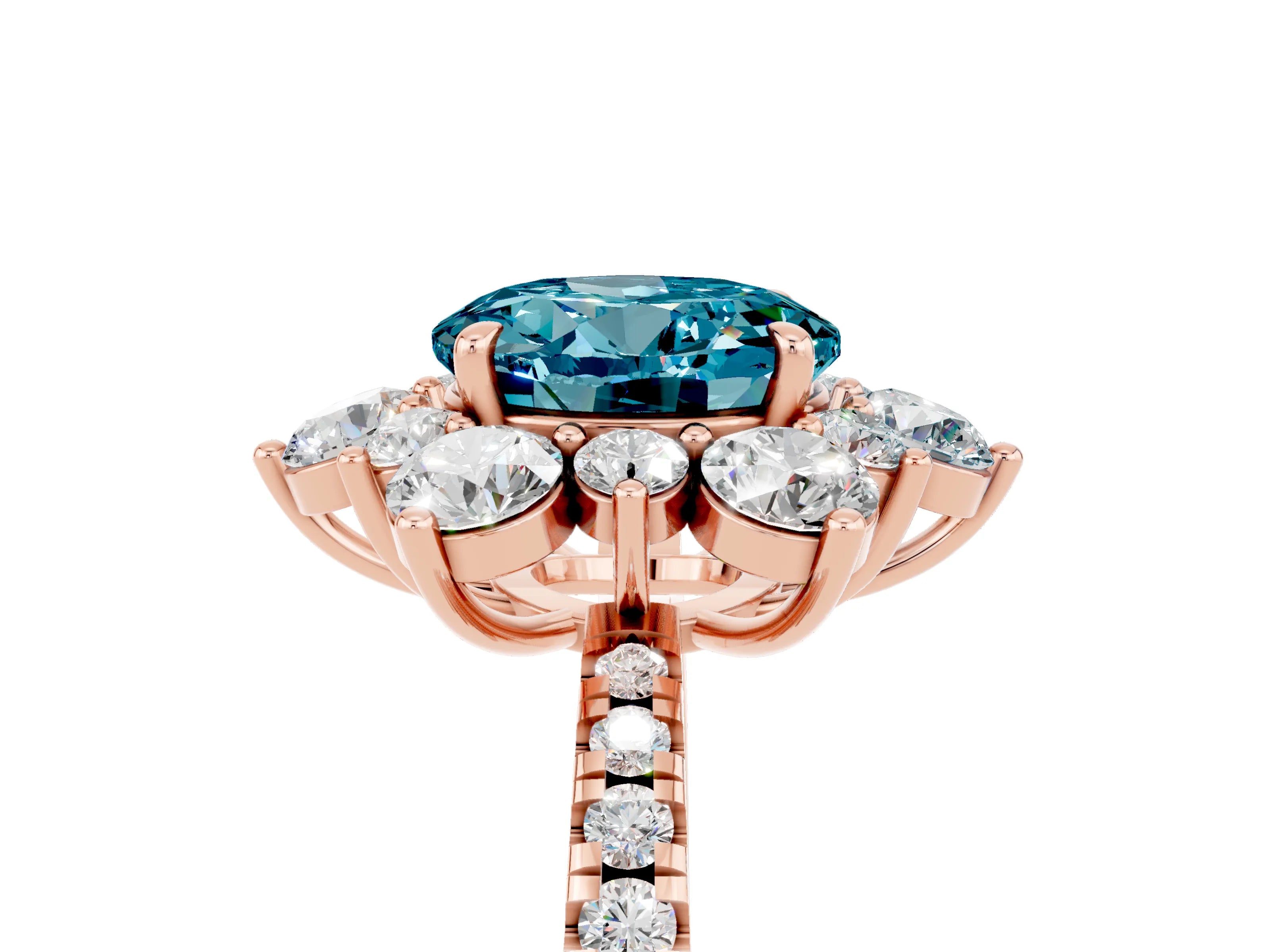 Rose gold Round Cut Cut Diamond Floral Halo Pave Band with Prong Setting_5