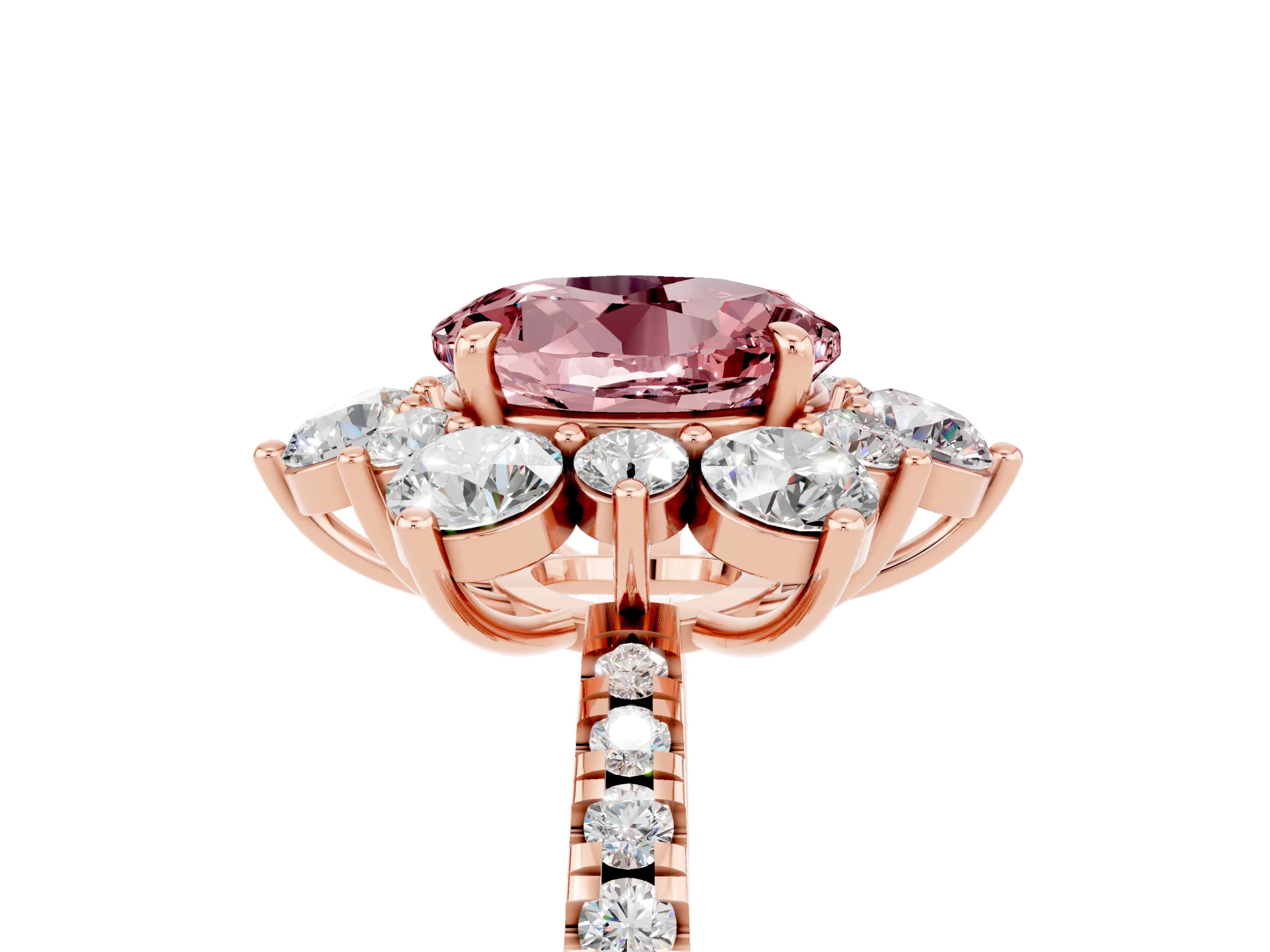 Rose gold Round Cut Cut Diamond Floral Halo Pave Band with Prong Setting_5