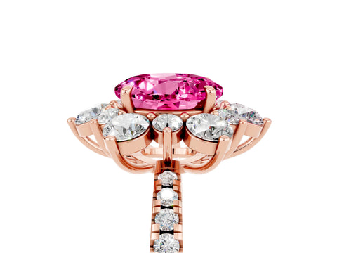 Rose gold Round Cut Cut Diamond Floral Halo Pave Band with Prong Setting_5