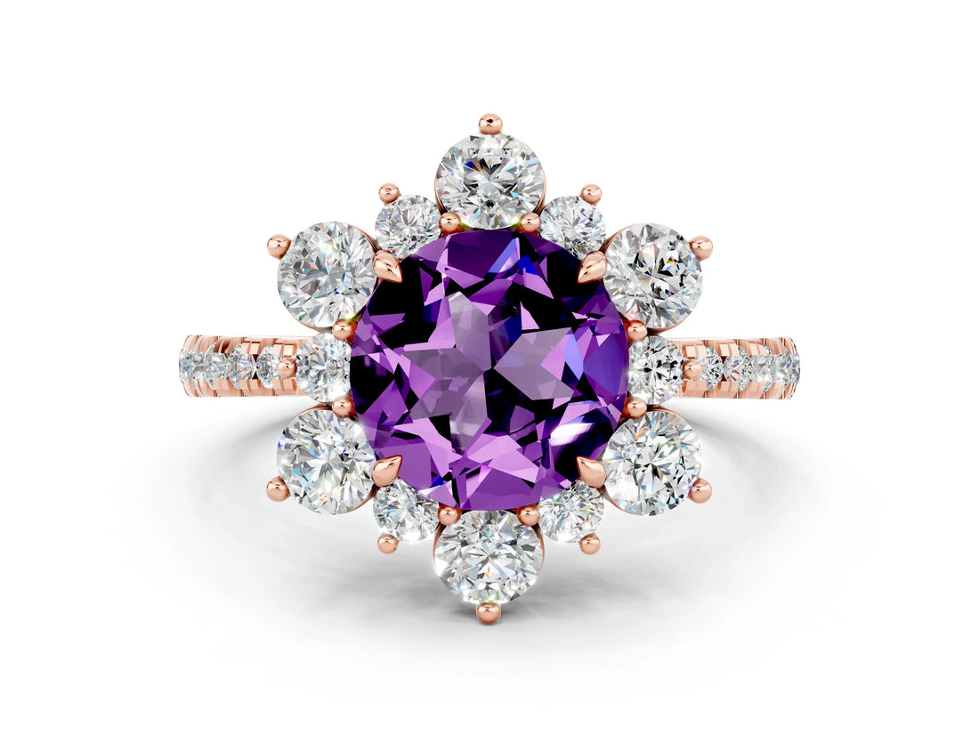 Rose gold Round Cut Cut Diamond Floral Halo Pave Band with Prong Setting
