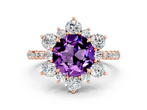Rose gold Round Cut Cut Diamond Floral Halo Pave Band with Prong Setting
