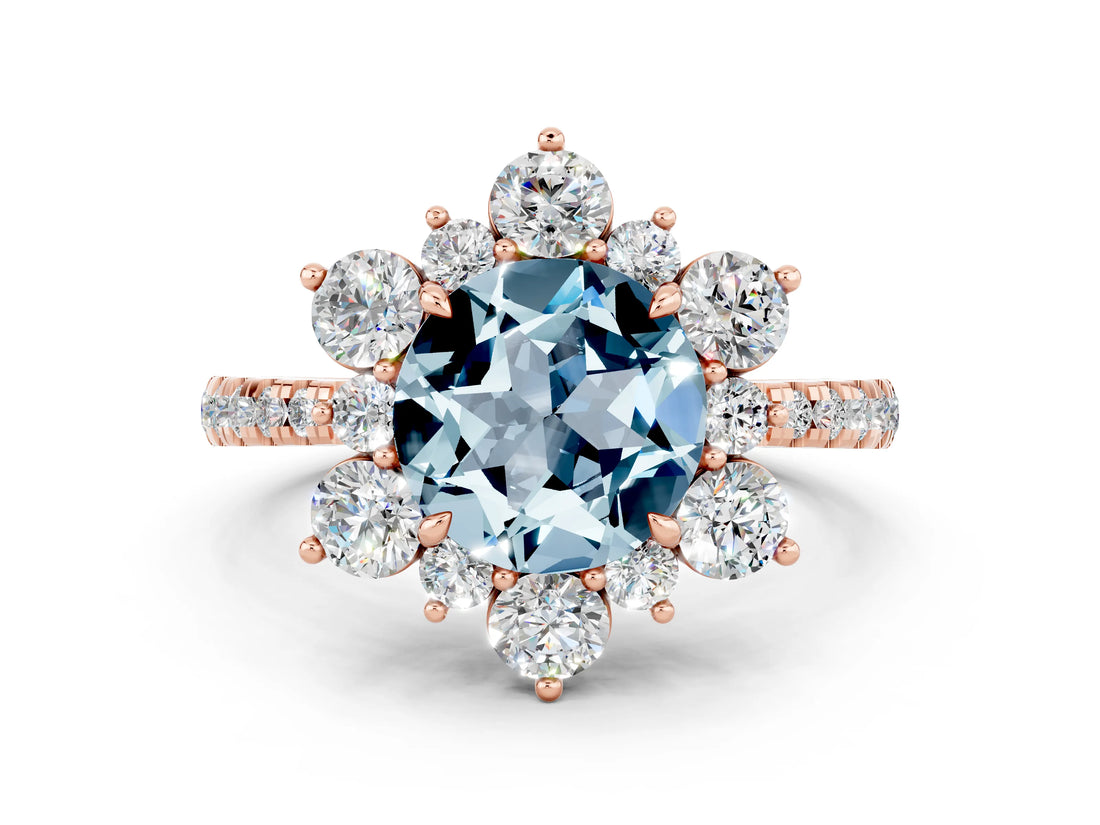 Rose gold Round Cut Cut Diamond Floral Halo Pave Band with Prong Setting