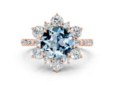 Rose gold Round Cut Cut Diamond Floral Halo Pave Band with Prong Setting