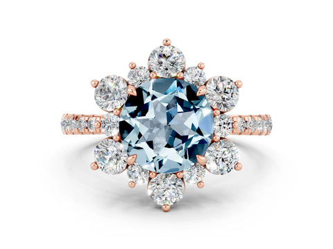 Rose gold Round Cut Cut Diamond Floral Halo Pave Band with Prong Setting