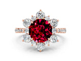 Rose gold Round Cut Cut Diamond Floral Halo Pave Band with Prong Setting
