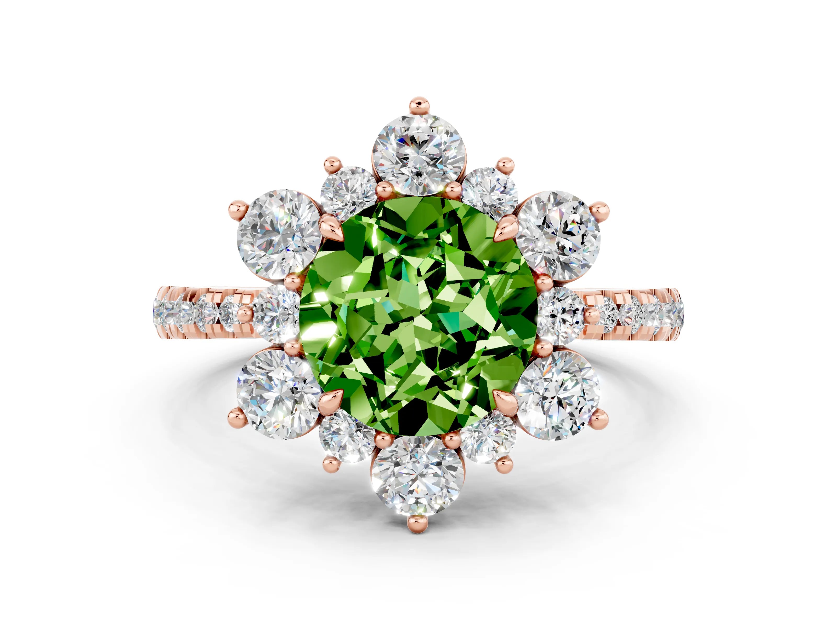 Rose gold Round Cut Cut Diamond Floral Halo Pave Band with Prong Setting