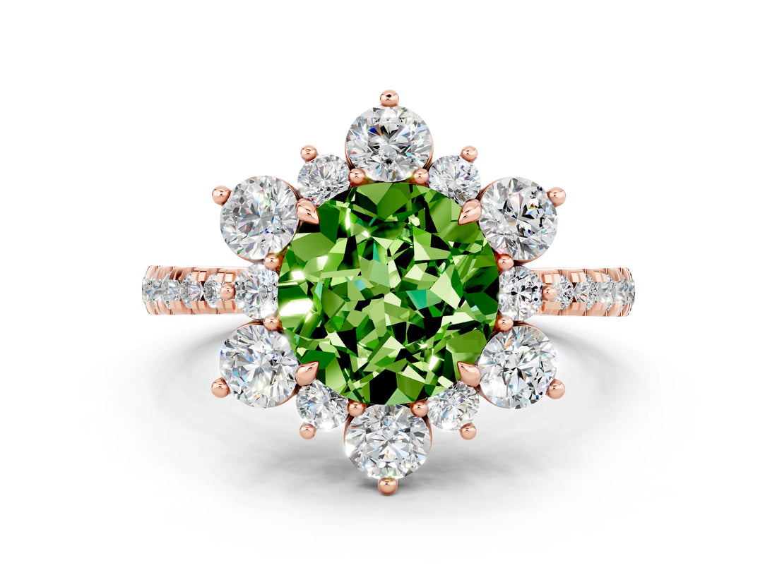 Rose gold Round Cut Cut Diamond Floral Halo Pave Band with Prong Setting
