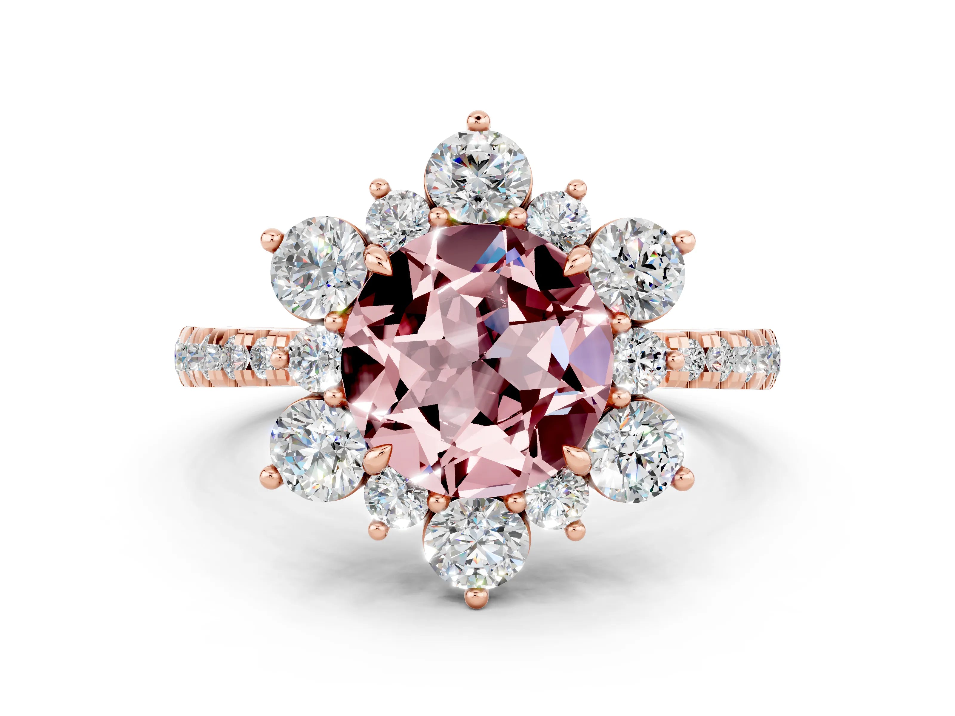 Rose gold Round Cut Cut Diamond Floral Halo Pave Band with Prong Setting