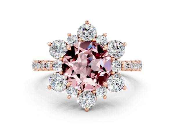 Rose gold Round Cut Cut Diamond Floral Halo Pave Band with Prong Setting