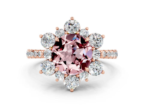 Rose gold Round Cut Cut Diamond Floral Halo Pave Band with Prong Setting