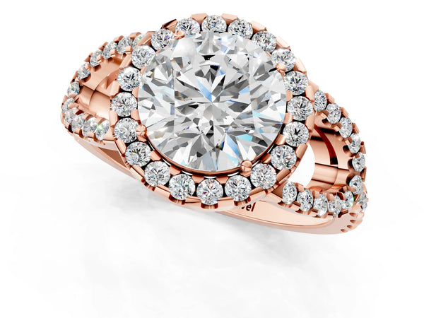 Rose Gold Round Split Shank Pave Halo Engagement Ring Setting