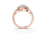Rose gold Round Cut Cut Diamond Halo Engagement Ring with Open Split Pavé Band_12