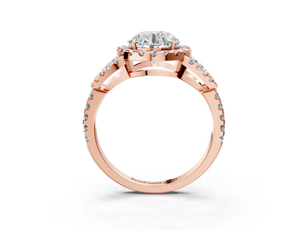 Rose Gold Round Split Shank Pave Halo Engagement Ring Setting