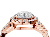 Rose gold Round Cut Cut Diamond Halo Engagement Ring with Open Split Pavé Band_13