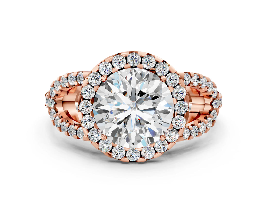 Rose gold Round Cut Cut Diamond Halo Engagement Ring with Open Split Pavé Band_9