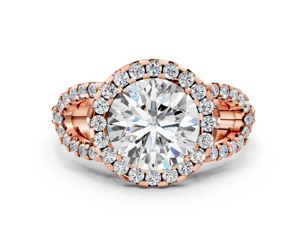 Rose Gold Round Split Shank Pave Halo Engagement Ring Setting