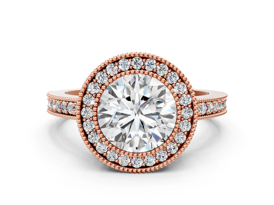 Rose gold Round Cut-Cut Diamond Halo Engagement Ring with Pave Band and Prong Setting_9