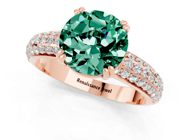 Rose gold Round Cut Green Sapphire Vintage Milgrain Ring with Round  Stations