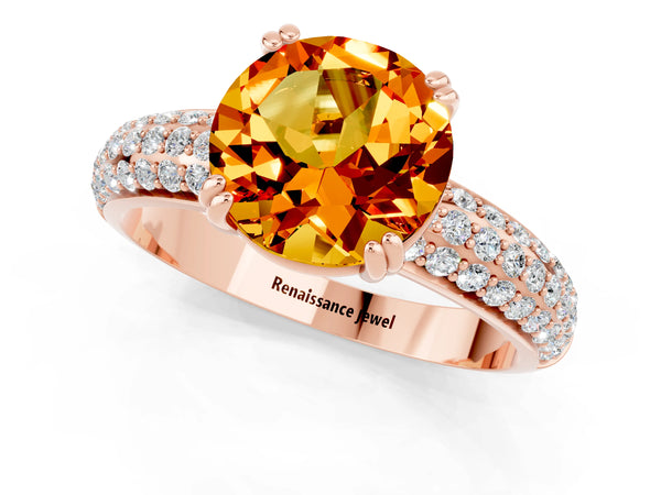Rose gold Round Cut Citrine Vintage Milgrain Ring with Round  Stations