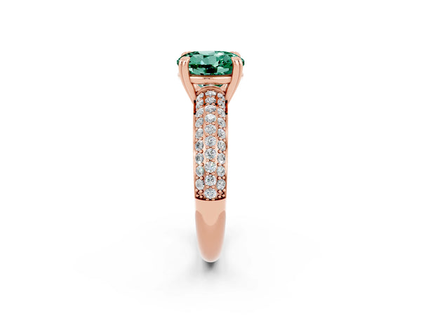 Rose gold Round Cut Green Sapphire Vintage Milgrain Ring with Round  Stations