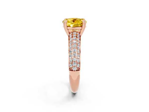 Rose gold Round Cut Yellow Sapphire Vintage Milgrain Ring with Round  Stations