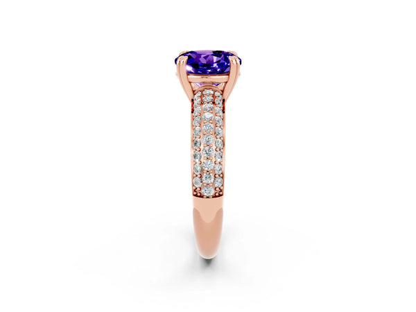 Rose gold Round Cut Tanzanite Vintage Milgrain Ring with Round  Stations