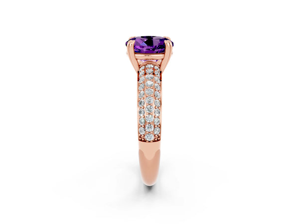 Rose gold Round Cut Amethyst Vintage Milgrain Ring with Round  Stations